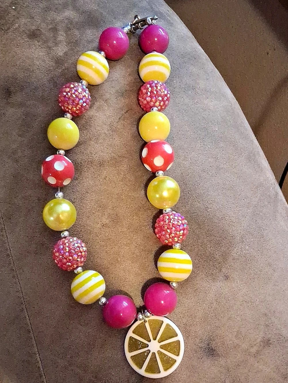 Pink & Yellow Beaded Citrus Pendant Necklace